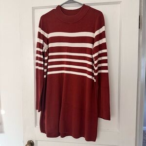 Free People Red and White Striped Sweater Dress